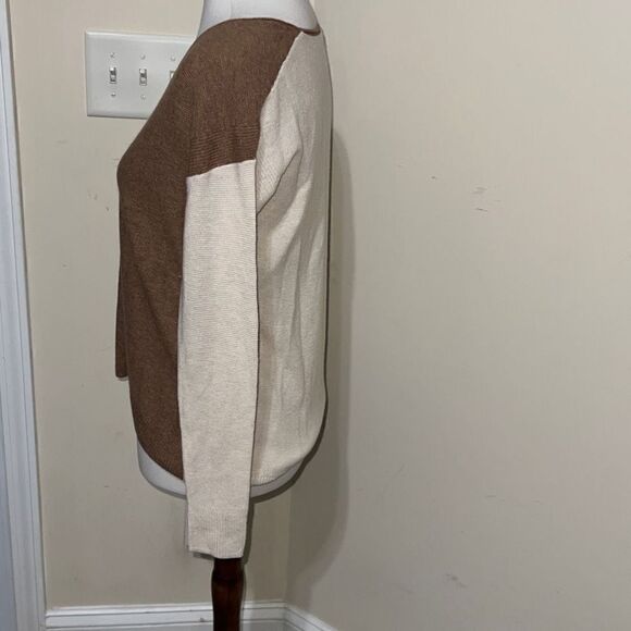 Madewell Kimball Pullover Sweater Colorblock Neutral Brown Wool Alpaca sz XXS - Picture 2 of 8